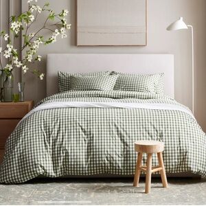 Quince Queen olive green duvet cover gingham checkered